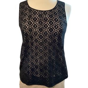 J. Crew Black Sleeveless Top with Lace Design EUC